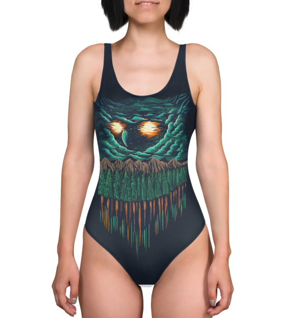 Купальник-боди с изображением Лесная сова цвета 