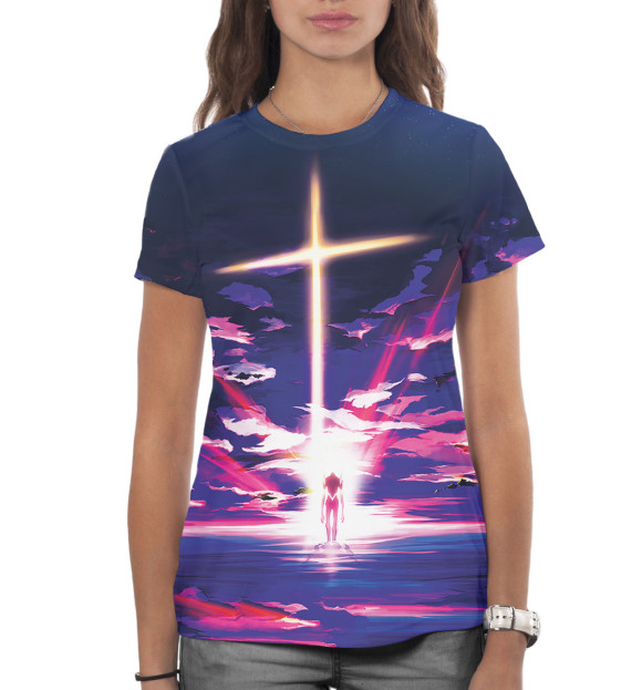 Женская футболка с изображением Neon Genesis Evangelion цвета Белый