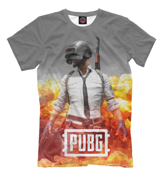Мужская футболка с изображением PUBG FIRE цвета Серый