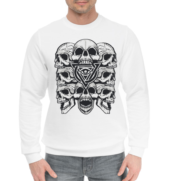 Мужской хлопковый свитшот с изображением Черепа цвета Белый