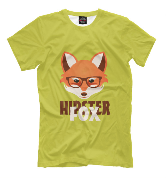 Мужская футболка с изображением Hipster Fox цвета Хаки