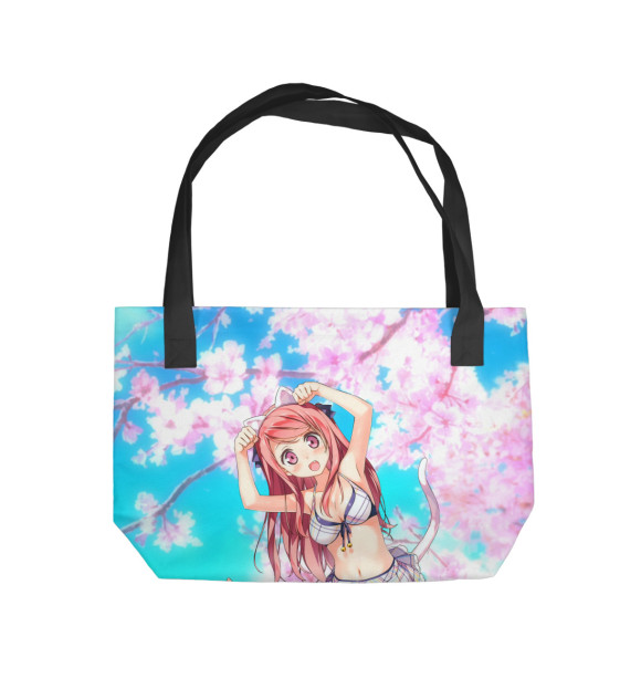 Пляжная сумка с изображением Девочка и котик цвета 