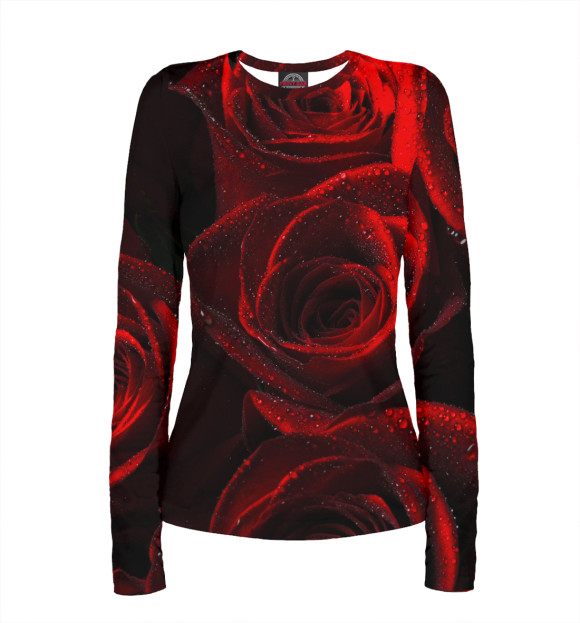 Женский лонгслив с изображением Красные розы цвета Белый