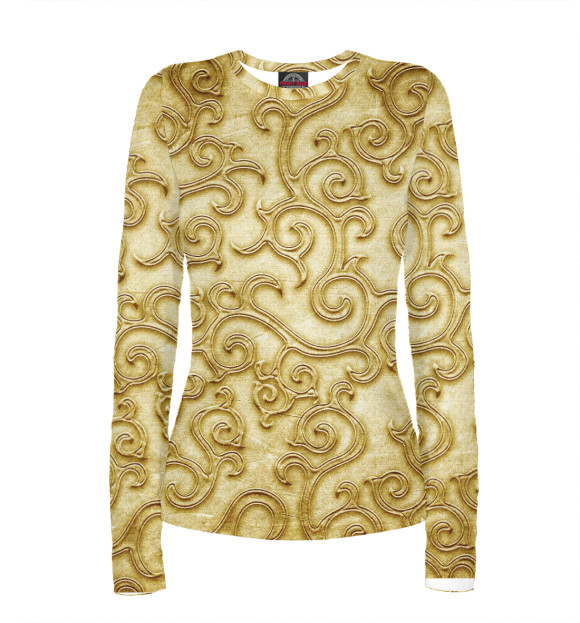 Женский лонгслив с изображением Золотые узоры цвета Белый