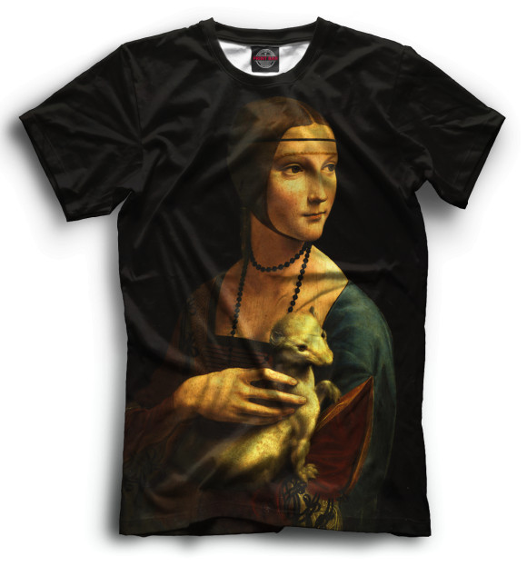 Мужская футболка с изображением Дама с горностаем цвета Черный