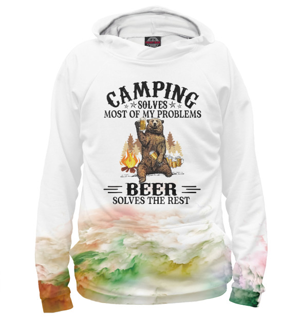Женское худи с изображением Camping Solves Most Of Beer цвета Белый
