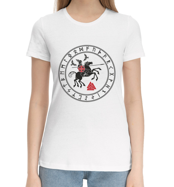 Женская хлопковая футболка с изображением Богатырь цвета Белый