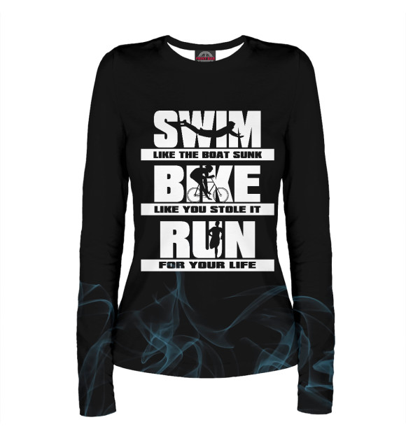 Женский лонгслив с изображением Swim Bike Run Triathlon цвета Белый