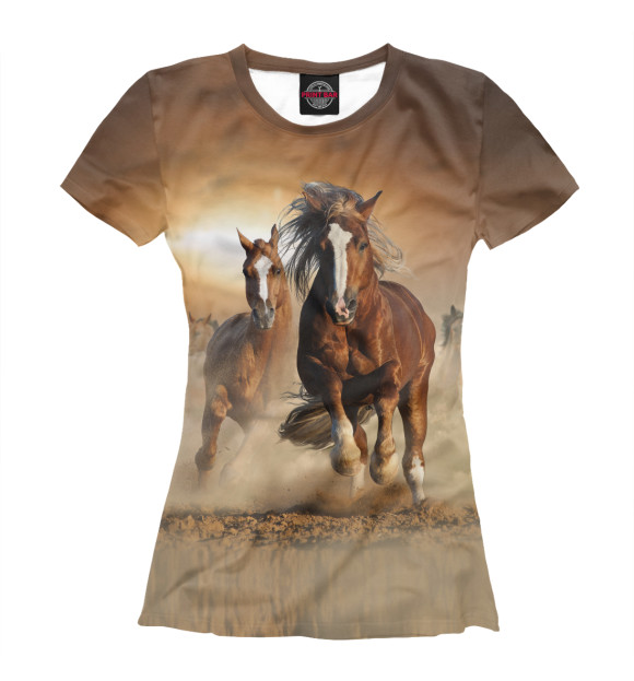 Женская футболка с изображением Бегущие лошади цвета Белый