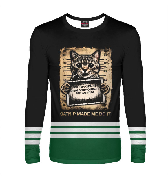 Мужской лонгслив с изображением Catnip Made Me Do It Cat цвета Белый