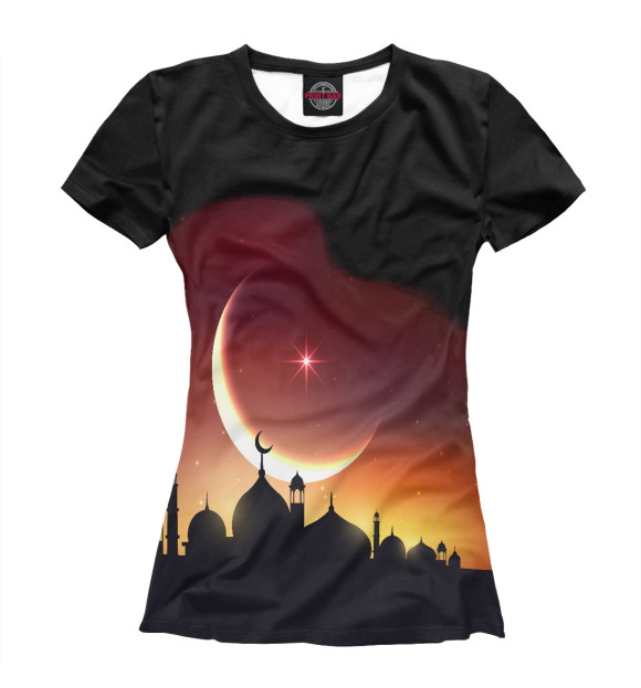 Женская футболка с изображением Ночь над мечетью цвета Белый