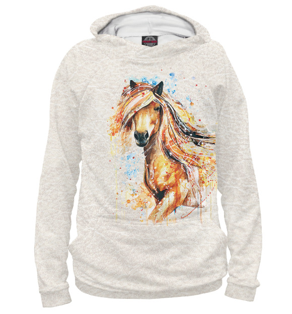 Женское худи с изображением Конь акварель цвета Белый