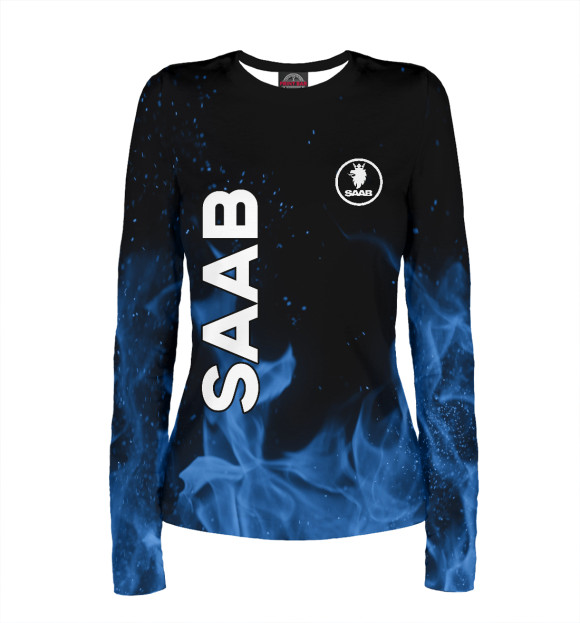 Женский лонгслив с изображением SAAB blue fire цвета Белый