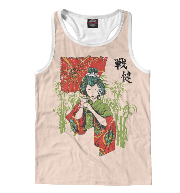 Мужская майка-борцовка с изображением Японка цвета Белый