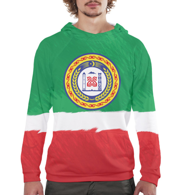 Мужское худи с изображением Чечня цвета Белый