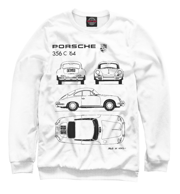 Мужской свитшот с изображением Porsche 356 C '64 цвета Белый