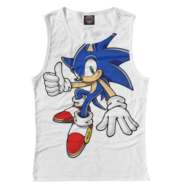 Женская майка с притом Соник цвета Белый Женская майка с изображением Соник цвета Белый
