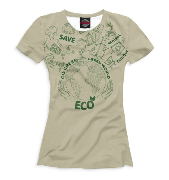 Женская футболка с изображением Go Green Green World Eco цвета Белый