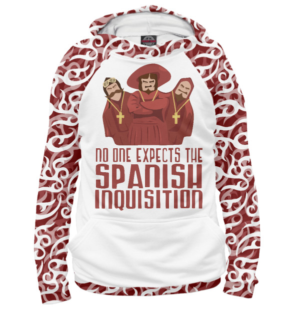 Женское худи с изображением No one expects the Spanish inquisition цвета Белый