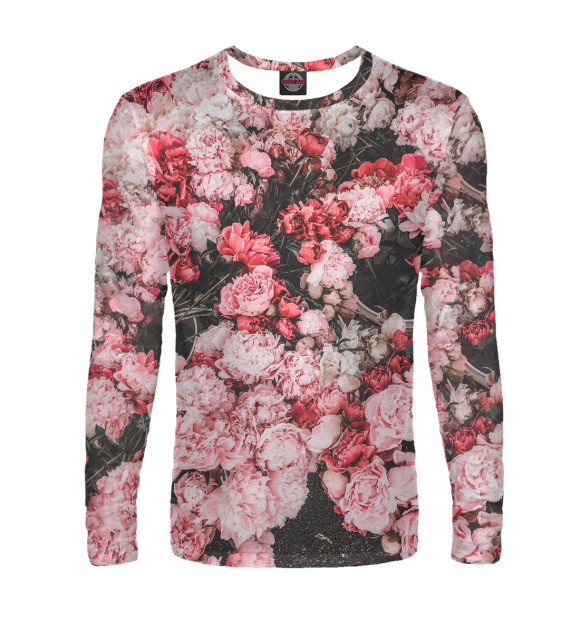 Мужской лонгслив с притом Дикие розы цвета Белый Мужской лонгслив с изображением Дикие розы цвета Белый