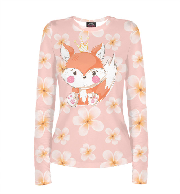Женский лонгслив с изображением Милый лисенок с короной цвета Белый