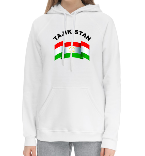 Женский хлопковый худи с изображением Tajikistan цвета Белый