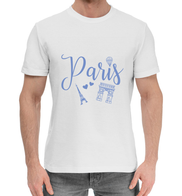 Мужская хлопковая футболка с изображением Love Paris цвета Белый