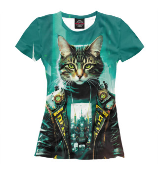 Женская футболка Крутой котяра на фоне высоток