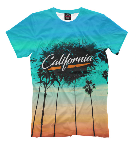 Мужская футболка с изображением California цвета Грязно-голубой