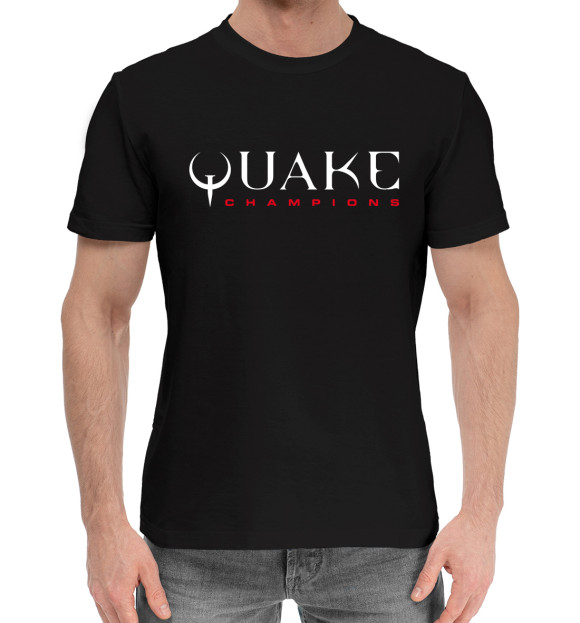 Мужская хлопковая футболка с изображением Quake Champions цвета Черный