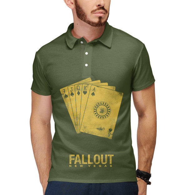 Мужское поло с изображением Fallout New Vegas цвета Белый