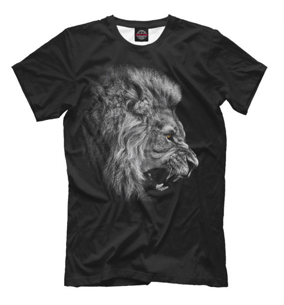 Мужская футболка с изображением Лев рычащий цвета Черный