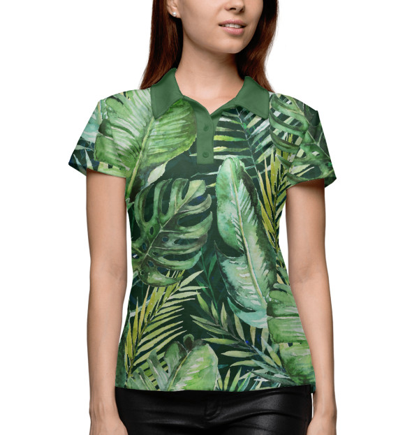 Женское поло с изображением Тропические пальмы цвета Белый