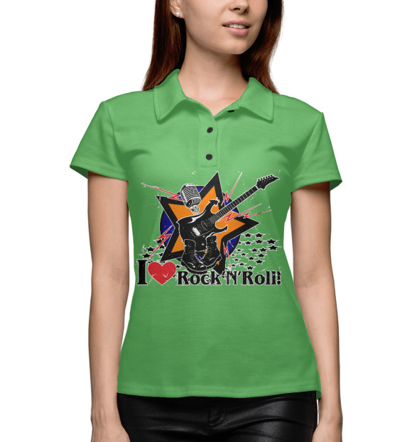 Женское поло с изображением I love Rock-n-nRoll цвета Белый
