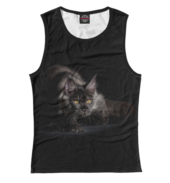 Майка для девочки с изображением Черный кот цвета Белый