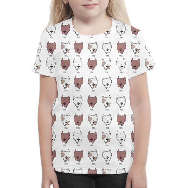 Футболка для девочек с притом Питбуль цвета Белый Футболка для девочек с изображением Питбуль цвета Белый