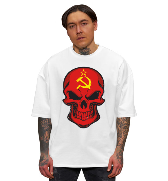 Мужская футболка оверсайз с изображением Череп - СССР цвета Белый