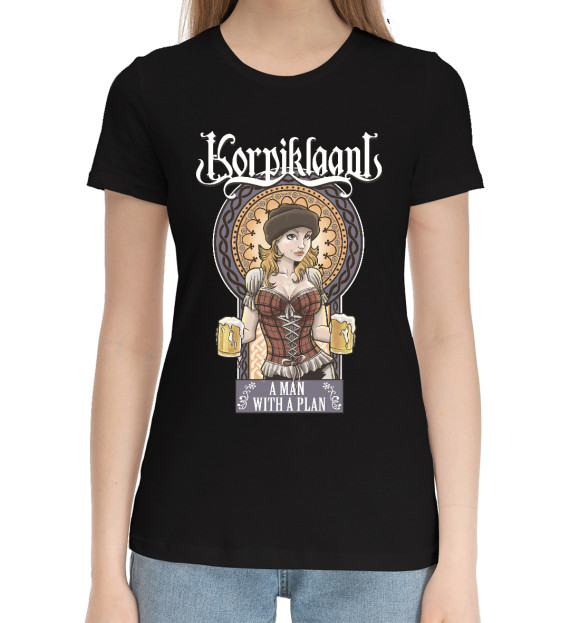 Женская хлопковая футболка с изображением Korpiklaani цвета Черный