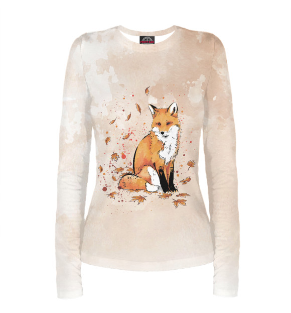 Женский лонгслив с притом Лиса цвета Белый Женский лонгслив с изображением Лиса цвета Белый