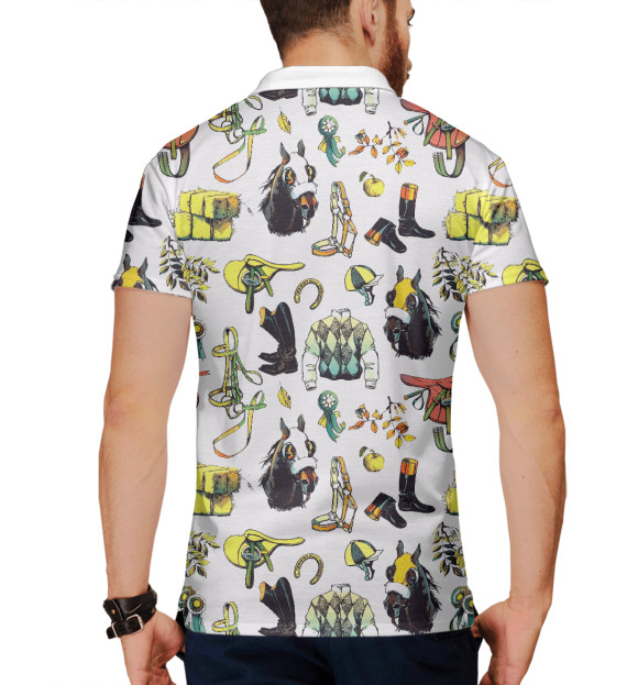 Мужское поло с изображением Horse Riding цвета Белый