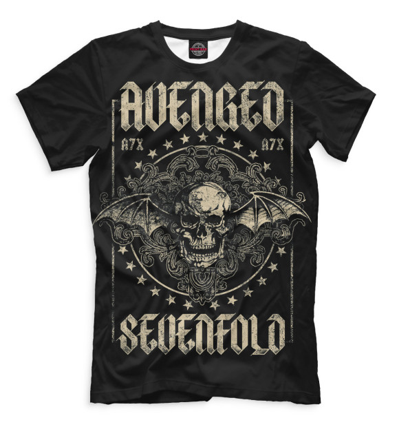 Мужская футболка с притом Avenged Sevenfold цвета Черный Мужская футболка с изображением Avenged Sevenfold цвета Черный