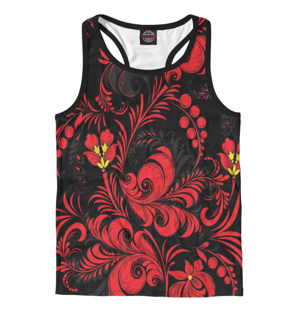 Мужская майка-борцовка с изображением Хохлома цвета Белый