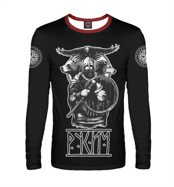 Мужской лонгслив с изображением Русич цвета Белый