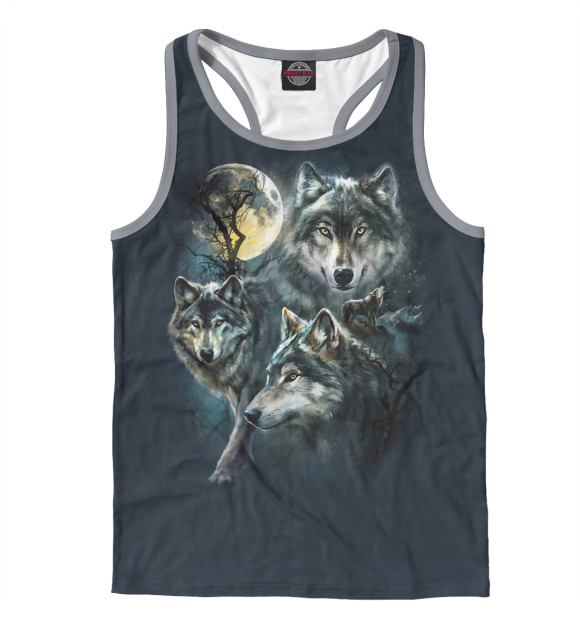 Мужская майка-борцовка с изображением Волки цвета Белый