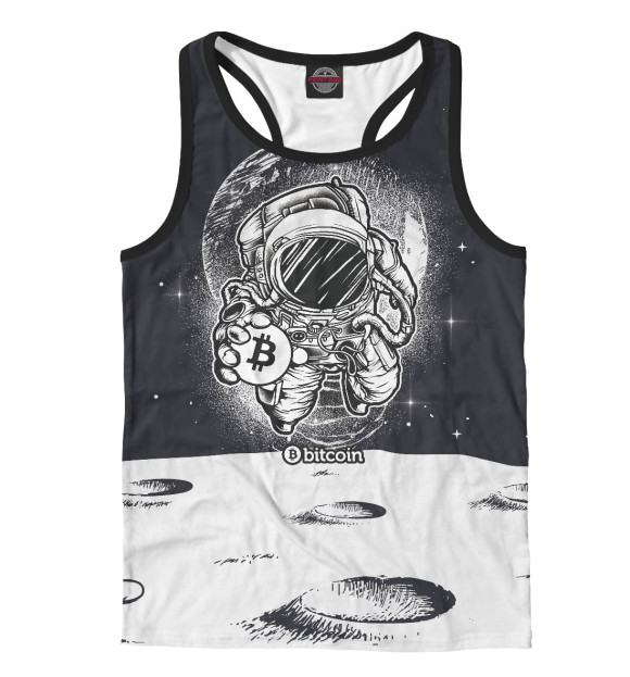 Мужская майка-борцовка с изображением Bitcoin в космосе цвета Белый