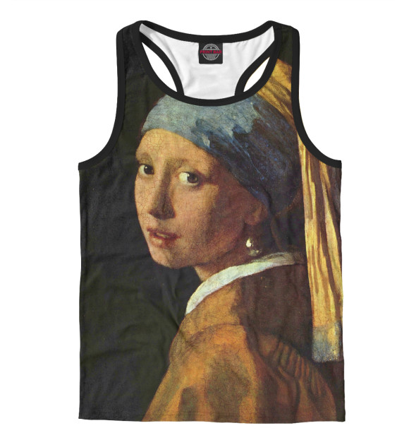 Мужская майка-борцовка с изображением Девушка с  жемчужной серёжкой цвета Белый