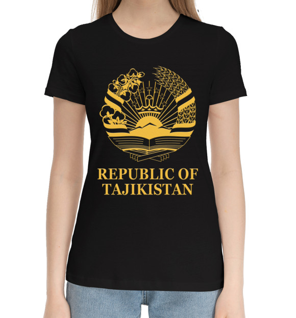 Женская хлопковая футболка с изображением Republic of Tajikistan цвета Черный