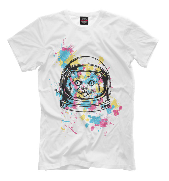 Мужская футболка с изображением Кот космонавт цвета Молочно-белый