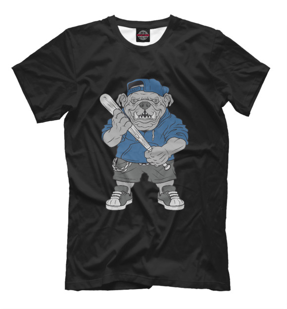 Мужская футболка с изображением Свирепый питбуль бейсболист цвета Белый