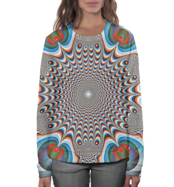 Женский свитшот с изображением Оптическая иллюзия цвета Белый